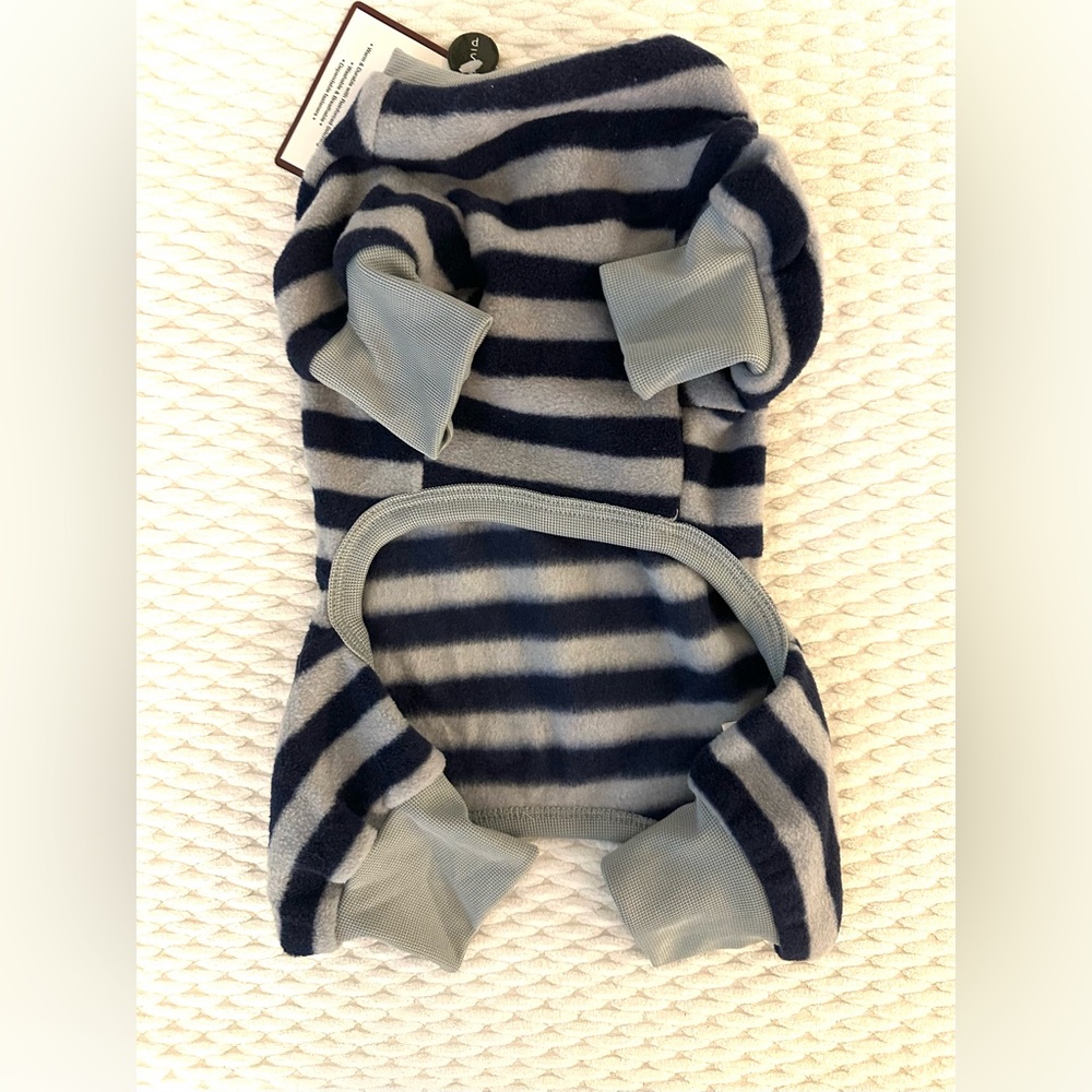Navy and Gray Striped Dog Fleece- NWT